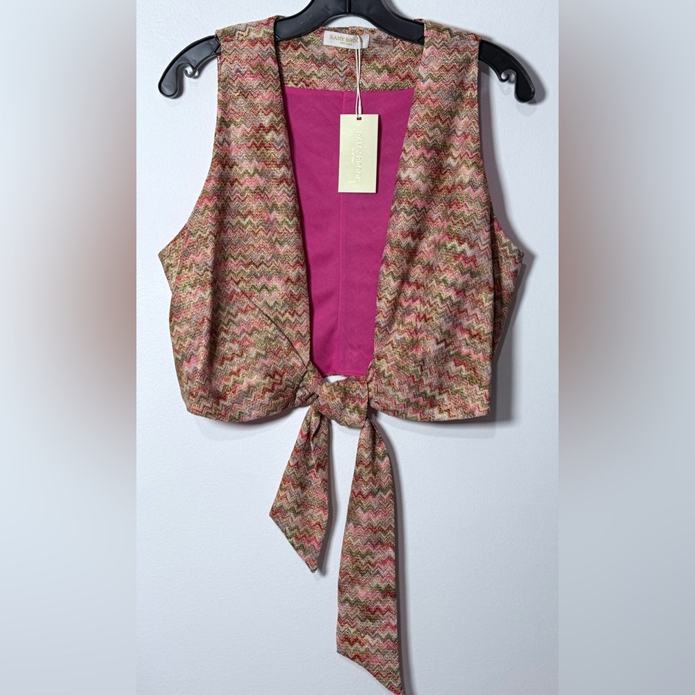 Ramy Brook NWT Shimmery Gertrude Chevron Sleeveless Tie Crop Top - Picture 3 of 8